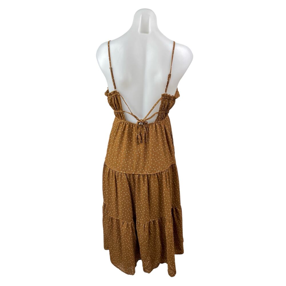 Madewell Sophia Tan Polka Dot Sleeveless Ruffle Cami Tiered Midi Dress Size 2 - Picture 4 of 6